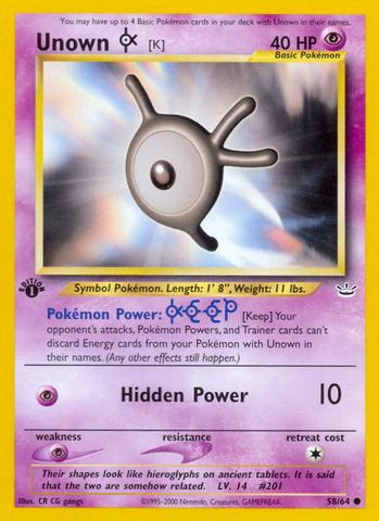 Unown [K] (58/64) [Neo Revelation 1st Edition] - The Mythic Store | 24h Order Processing