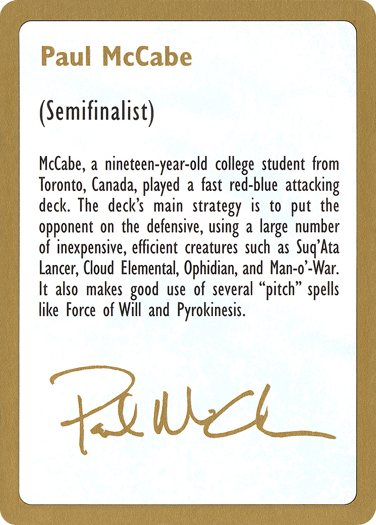 Paul McCabe Bio [World Championship Decks 1997] - The Mythic Store | 24h Order Processing