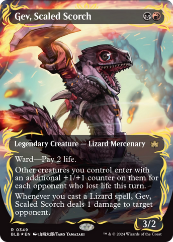 Gev, Scaled Scorch (Borderless) (Raised Foil) [Bloomburrow] - The Mythic Store | 24h Order Processing