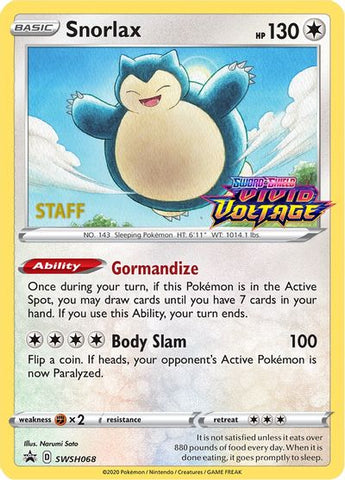 Snorlax (SWSH068) (Staff Prerelease Promo) [Sword & Shield: Black Star Promos] - The Mythic Store | 24h Order Processing