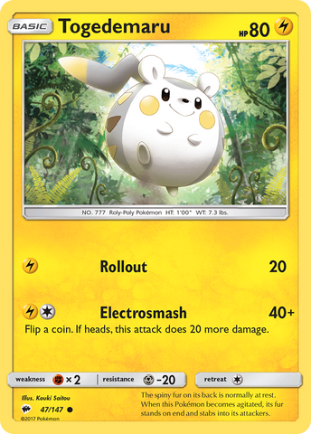 Togedemaru (47/147) [Sun & Moon: Burning Shadows] - The Mythic Store | 24h Order Processing