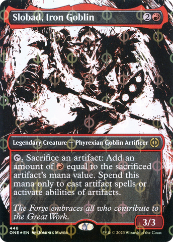 Slobad, Iron Goblin (Borderless Ichor Step-and-Compleat Foil) [Phyrexia: All Will Be One] - The Mythic Store | 24h Order Processing