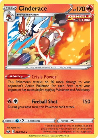 Cinderace (028/198) (Theme Deck Exclusive) [Sword & Shield: Chilling Reign] - The Mythic Store | 24h Order Processing