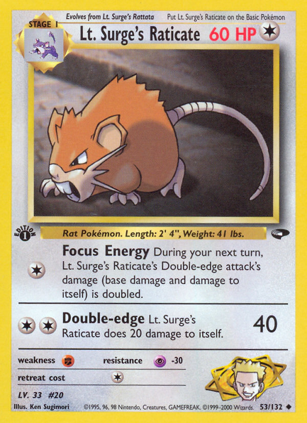 Lt. Surge's Raticate (53/132) [Gym Challenge 1st Edition] - The Mythic Store | 24h Order Processing