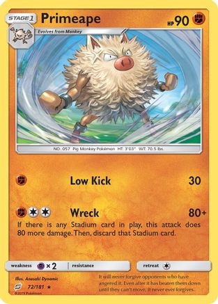 Primeape (72/181) [Sun & Moon: Team Up] - The Mythic Store | 24h Order Processing