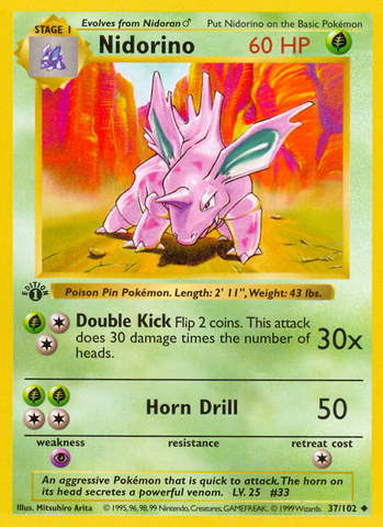Nidorino (37/102) (Shadowless) [Base Set 1st Edition] - The Mythic Store | 24h Order Processing