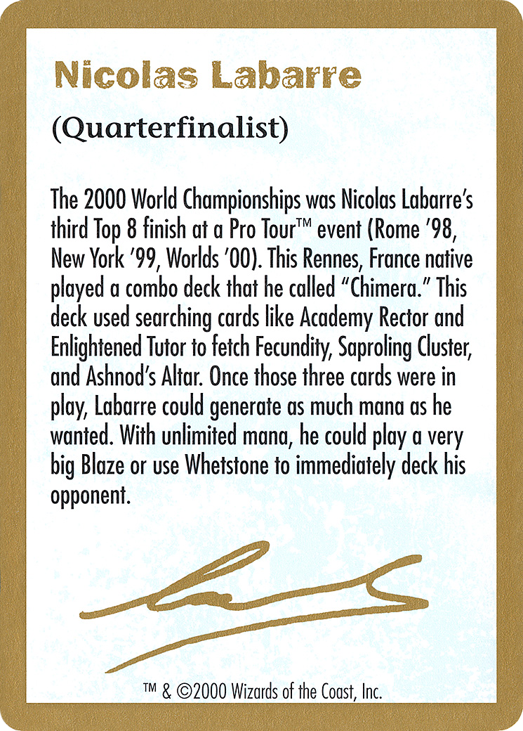 Nicolas Labarre Bio [World Championship Decks 2000] - The Mythic Store | 24h Order Processing