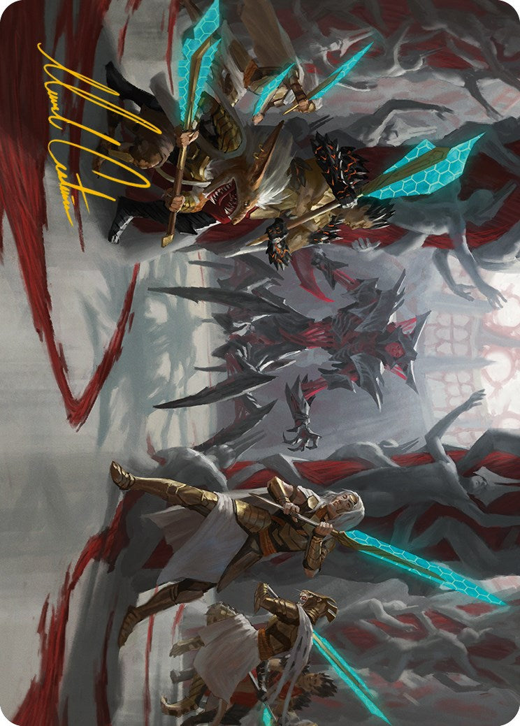 Goldwardens' Gambit Art Card (Gold-Stamped Signature) [Phyrexia: All Will Be One Art Series] - The Mythic Store | 24h Order Processing