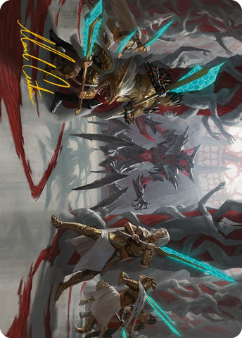 Goldwardens' Gambit Art Card (Gold-Stamped Signature) [Phyrexia: All Will Be One Art Series] - The Mythic Store | 24h Order Processing