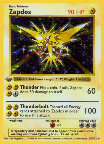 Zapdos (16/102) (Shadowless) [Base Set 1st Edition] - The Mythic Store | 24h Order Processing