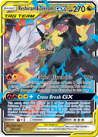 Reshiram & Zekrom GX (157/236) [Sun & Moon: Cosmic Eclipse] - The Mythic Store | 24h Order Processing