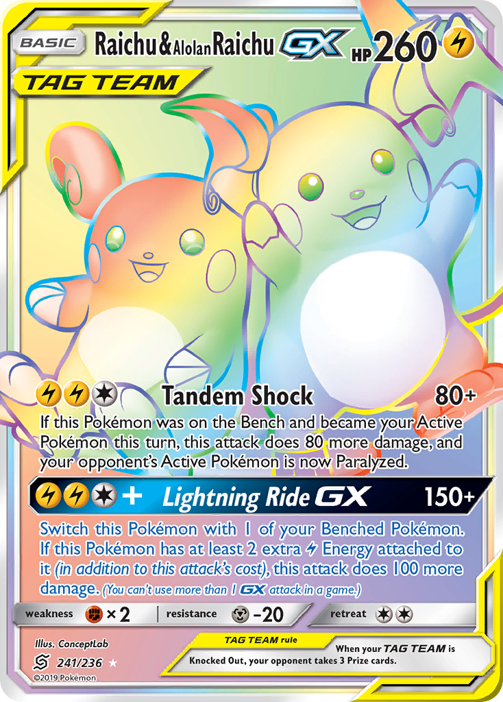 Raichu & Alolan Raichu GX (241/236) [Sun & Moon: Unified Minds] - The Mythic Store | 24h Order Processing