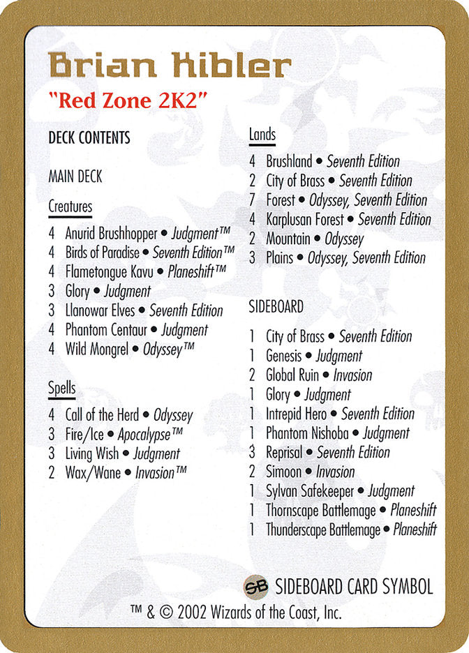 Brian Kibler Decklist [World Championship Decks 2002] - The Mythic Store | 24h Order Processing