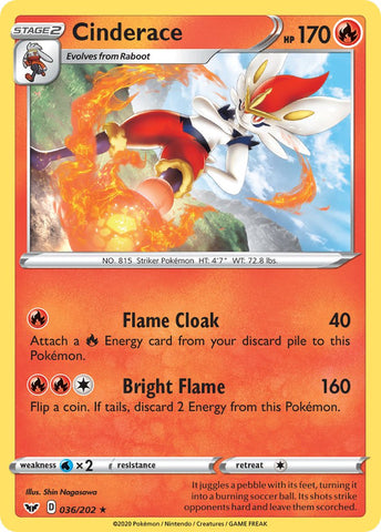 Cinderace (036/202) (Cracked Ice Holo) (Theme Deck Exclusives) [Sword & Shield: Base Set] - The Mythic Store | 24h Order Processing