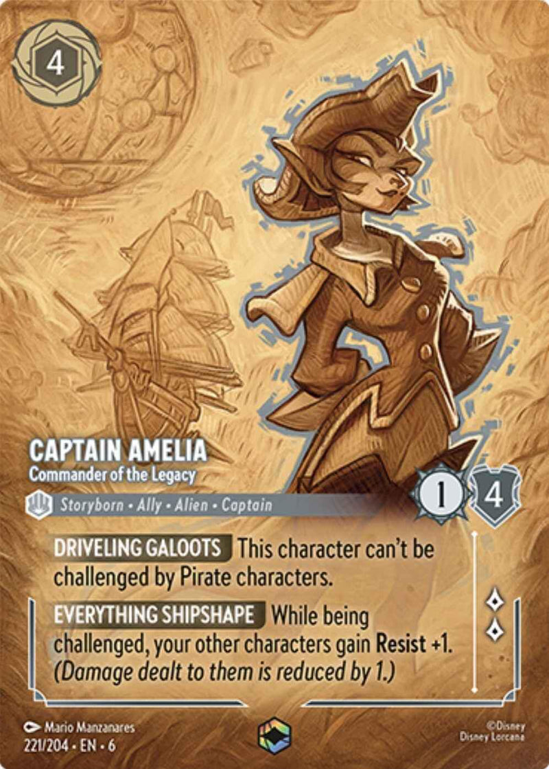 Captain Amelia - Commander of the Legacy (Enchanted) (221/204) [Azurite Sea] - The Mythic Store | 24h Order Processing