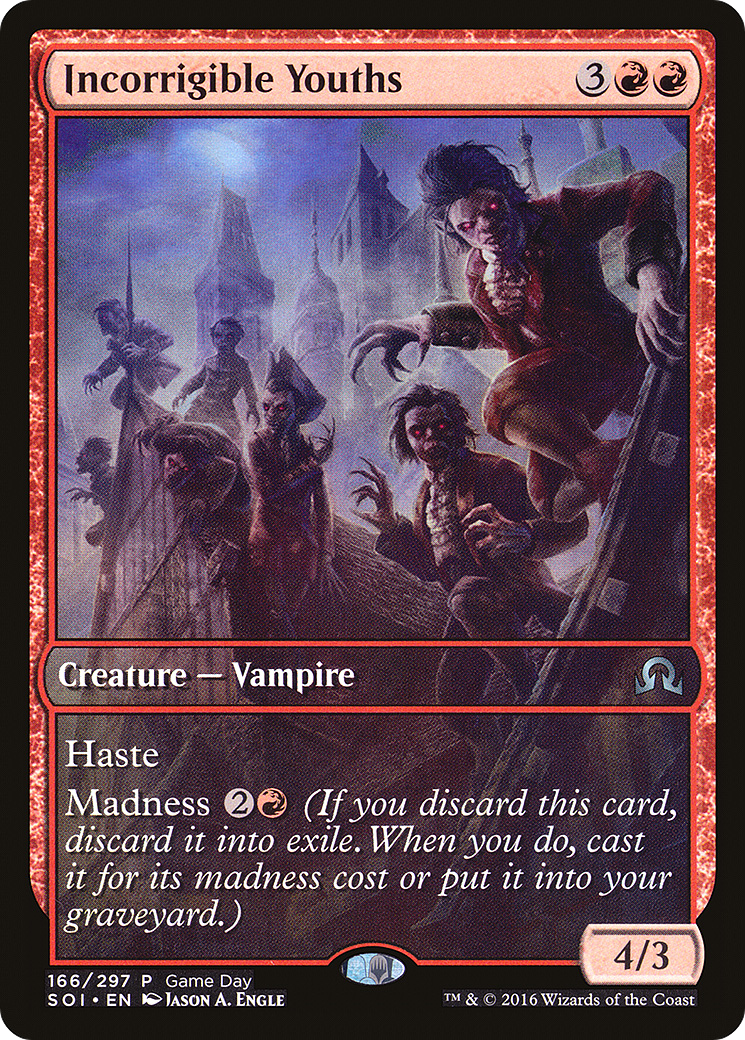 Incorrigible Youths (Game Day) (Extended Art) [Shadows over Innistrad Promos] - The Mythic Store | 24h Order Processing