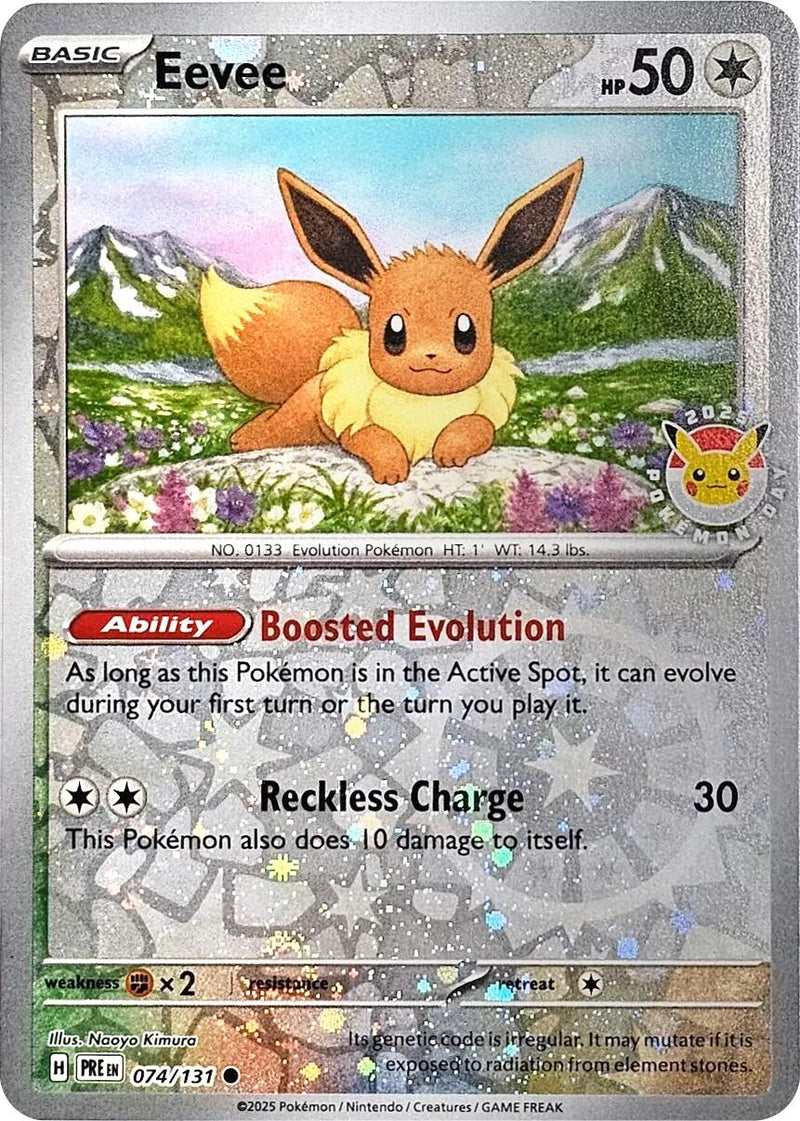 Eevee (074/131) (Pokemon Day 2025) (Reverse Cosmos Holo) [Scarlet & Violet: Prismatic Evolutions] - The Mythic Store | 24h Order Processing
