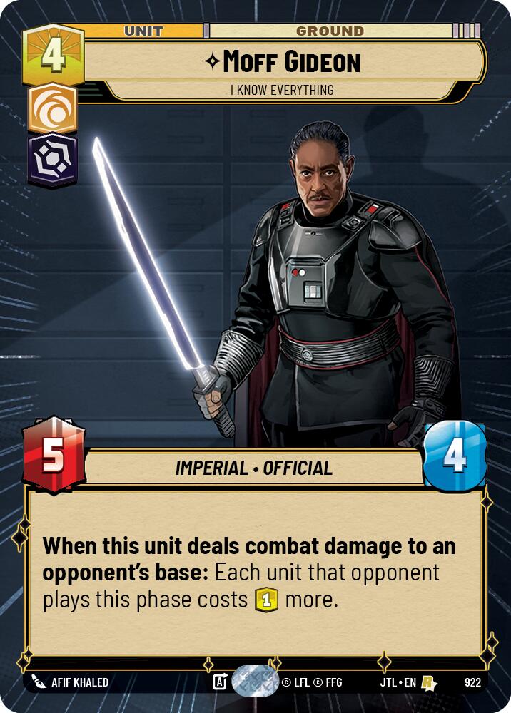 Moff Gideon - I Know Everything (922) (Hyperspace Foil) (922) [Jump to Lightspeed] - The Mythic Store | 24h Order Processing