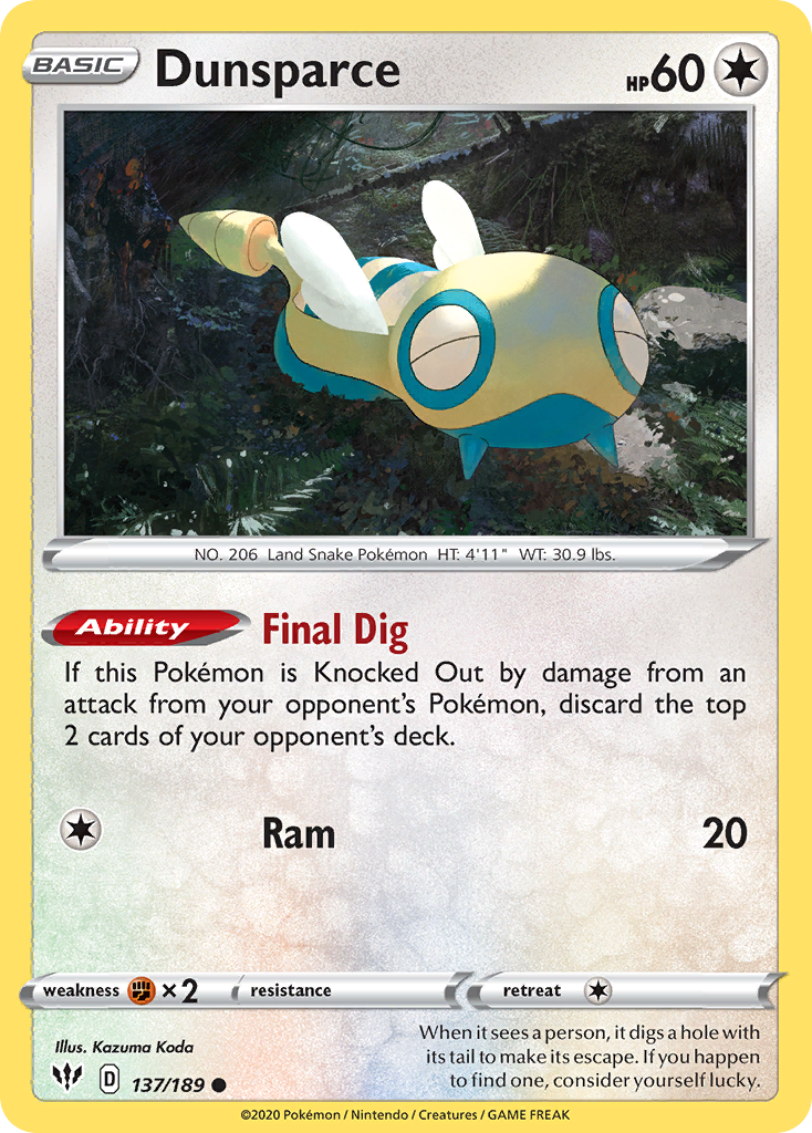 Dunsparce (137/189) [Sword & Shield: Darkness Ablaze] - The Mythic Store | 24h Order Processing