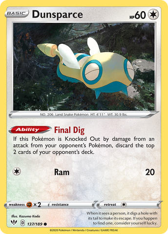 Dunsparce (137/189) [Sword & Shield: Darkness Ablaze] - The Mythic Store | 24h Order Processing