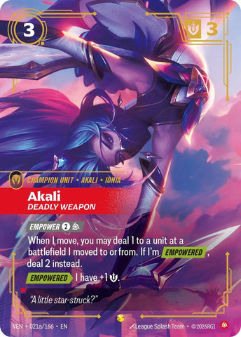Akali, Deadly Weapon (Alternate Art) (021a/166) [Vendetta] - The Mythic Store | 24h Order Processing