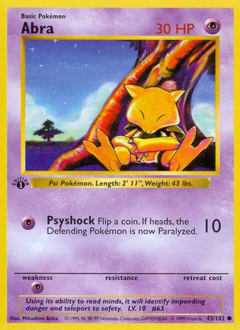 Abra (43/102) (Shadowless) [Base Set 1st Edition] - The Mythic Store | 24h Order Processing