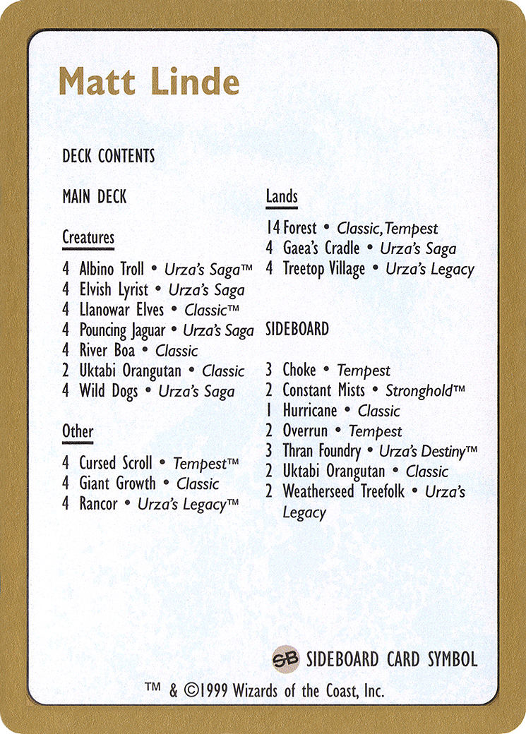 Matt Linde Decklist [World Championship Decks 1999] - The Mythic Store | 24h Order Processing