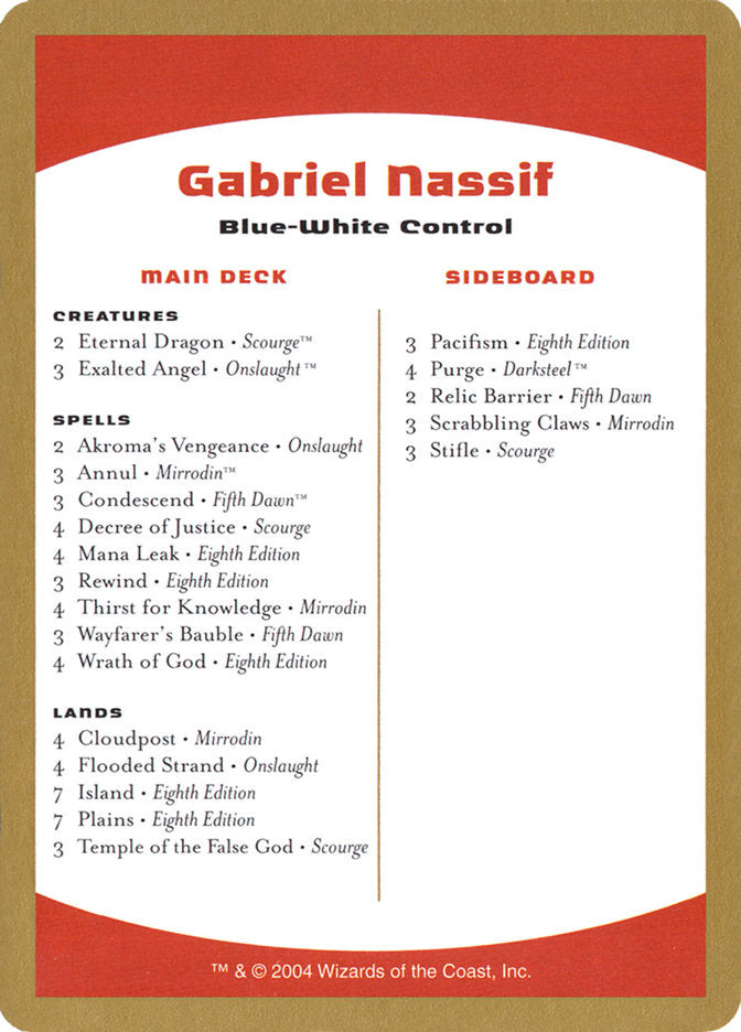 Gabriel Nassif Decklist [World Championship Decks 2004] - The Mythic Store | 24h Order Processing