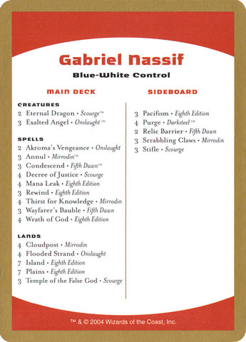 Gabriel Nassif Decklist [World Championship Decks 2004] - The Mythic Store | 24h Order Processing