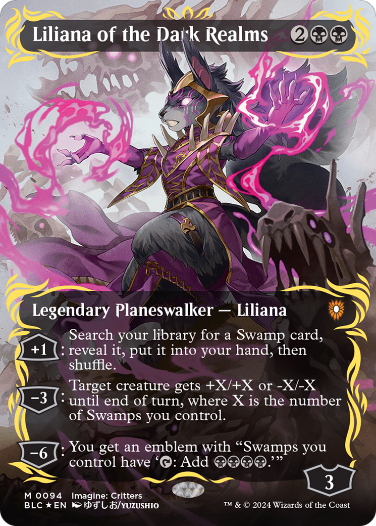 Liliana of the Dark Realms (Borderless) (Raised Foil) [Bloomburrow Commander] - The Mythic Store | 24h Order Processing