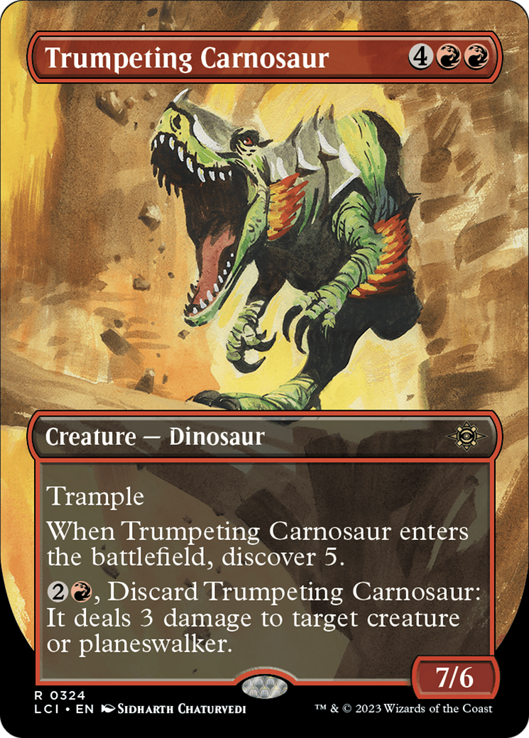 Trumpeting Carnosaur (Borderless) [The Lost Caverns of Ixalan] - The Mythic Store | 24h Order Processing