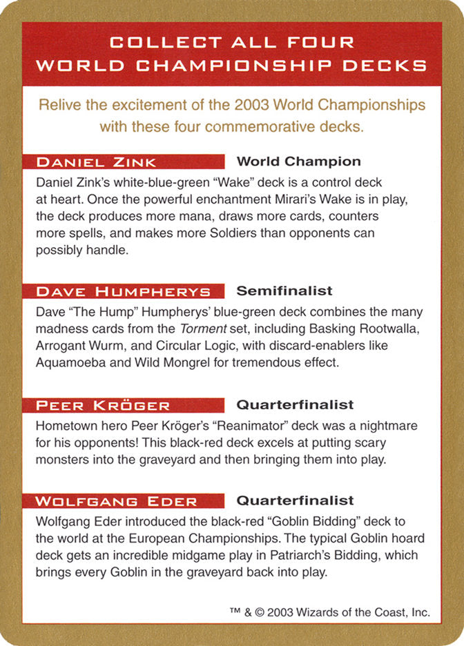 2003 World Championships Ad [World Championship Decks 2003] - The Mythic Store | 24h Order Processing