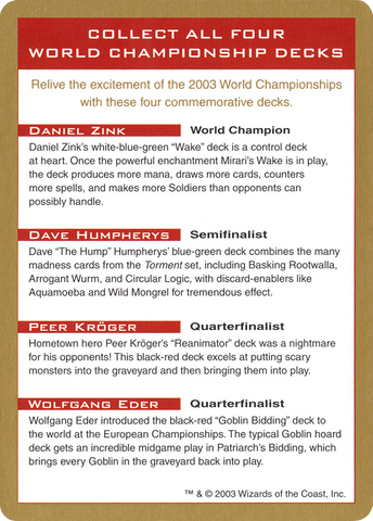2003 World Championships Ad [World Championship Decks 2003] - The Mythic Store | 24h Order Processing