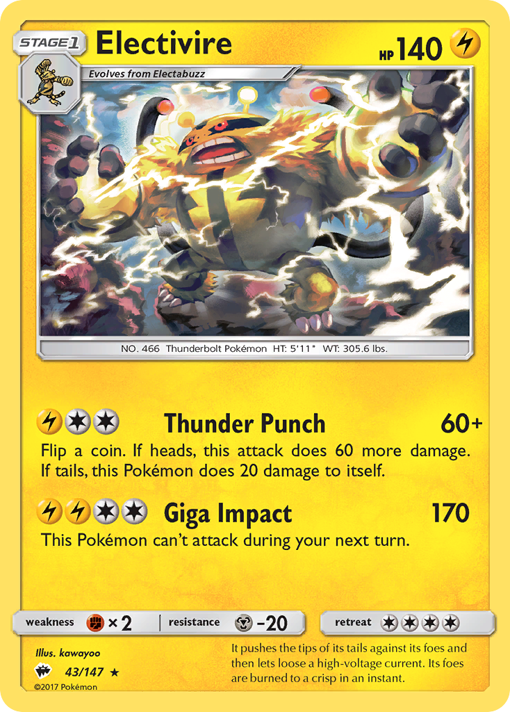 Electivire (43/147) [Sun & Moon: Burning Shadows] - The Mythic Store | 24h Order Processing