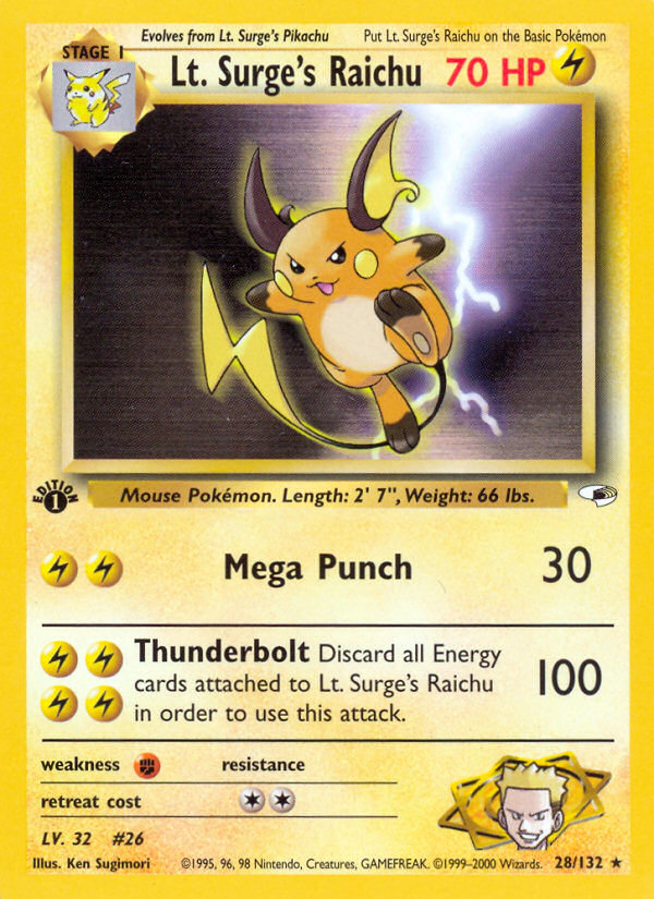 Lt. Surge's Raichu (28/132) [Gym Heroes 1st Edition] - The Mythic Store | 24h Order Processing