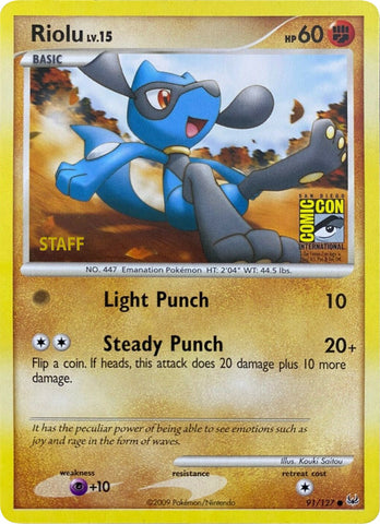 Riolu (91/127) (SDCC 2009) (Staff) [Platinum: Base Set] - The Mythic Store | 24h Order Processing