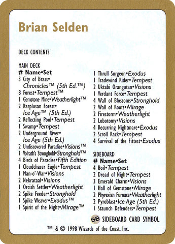 Brian Selden Decklist [World Championship Decks 1998] - The Mythic Store | 24h Order Processing