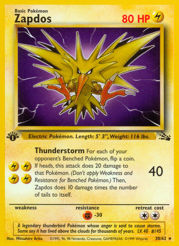 Zapdos (30/62) [Fossil 1st Edition] - The Mythic Store | 24h Order Processing