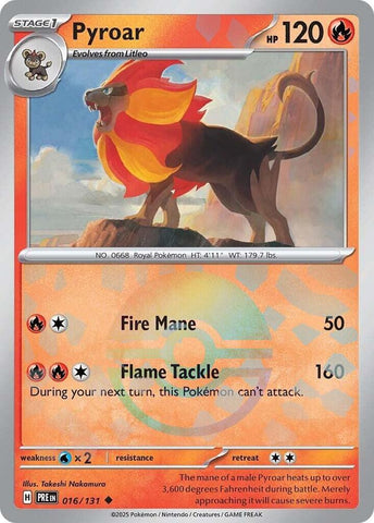 Pyroar (016/131) (Poke Ball Pattern) [Scarlet & Violet: Prismatic Evolutions] - The Mythic Store | 24h Order Processing