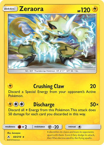 Zeraora (60/214) (Cracked Ice Holo) (Theme Deck Exclusive) [Sun & Moon: Unbroken Bonds] - The Mythic Store | 24h Order Processing
