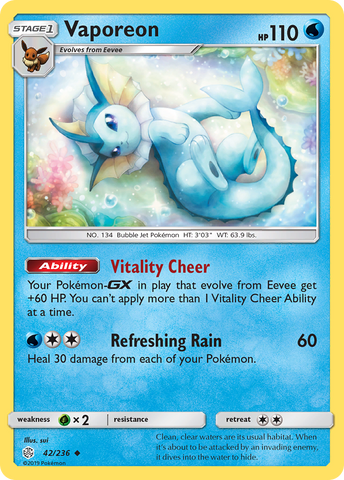 Vaporeon (42/236) [Sun & Moon: Cosmic Eclipse] - The Mythic Store | 24h Order Processing