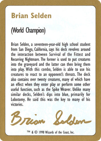 Brian Selden Bio [World Championship Decks 1998] - The Mythic Store | 24h Order Processing