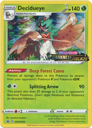 Decidueye (SWSH035) (Staff Prerelease Promo) [Sword & Shield: Black Star Promos] - The Mythic Store | 24h Order Processing
