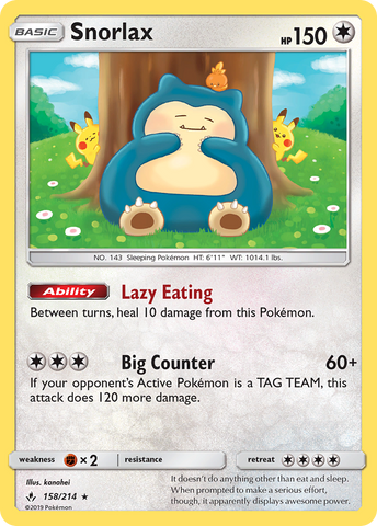 Snorlax (158/214) [Sun & Moon: Unbroken Bonds] - The Mythic Store | 24h Order Processing