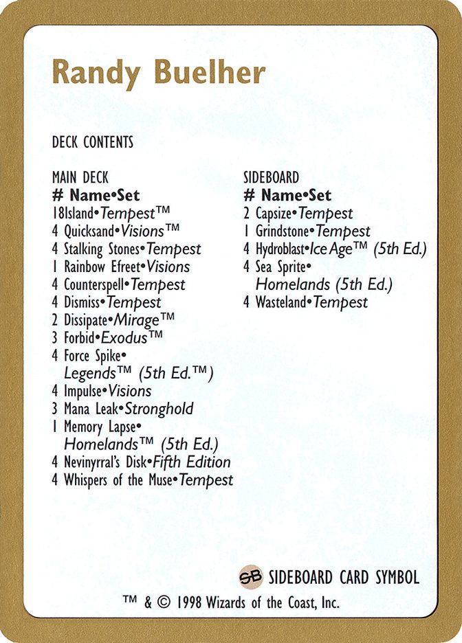 Randy Buehler Decklist [World Championship Decks 1998] - The Mythic Store | 24h Order Processing