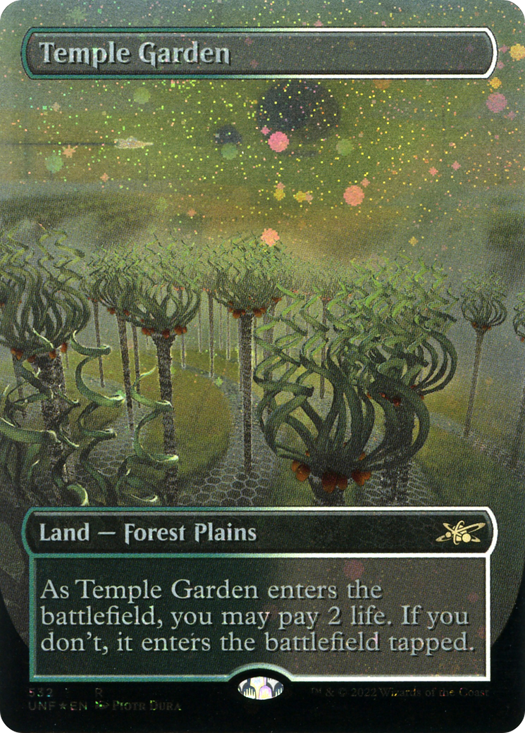 Temple Garden (Borderless) (Galaxy Foil) [Unfinity] - The Mythic Store | 24h Order Processing