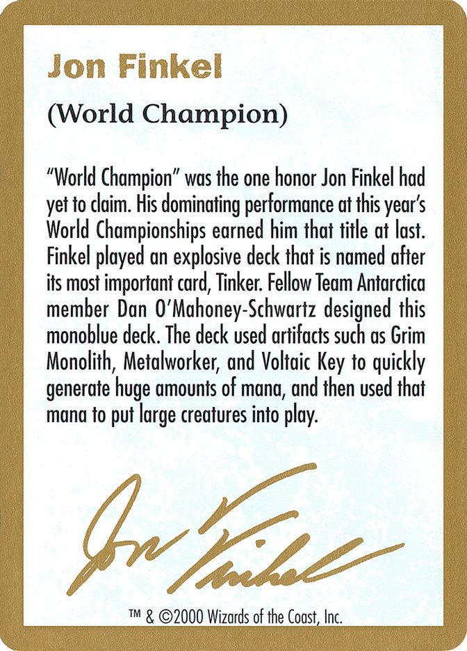 Jon Finkel Bio [World Championship Decks 2000] - The Mythic Store | 24h Order Processing