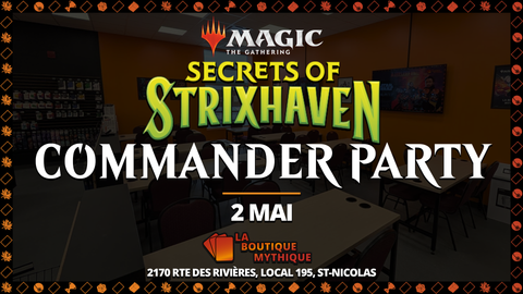 Lévis | Secrets of Strixhaven Commander Party | Magic: The Gathering | Commander | | 2026-05-02 | 11:00:00 - The Mythic Store | 24h Order Processing
