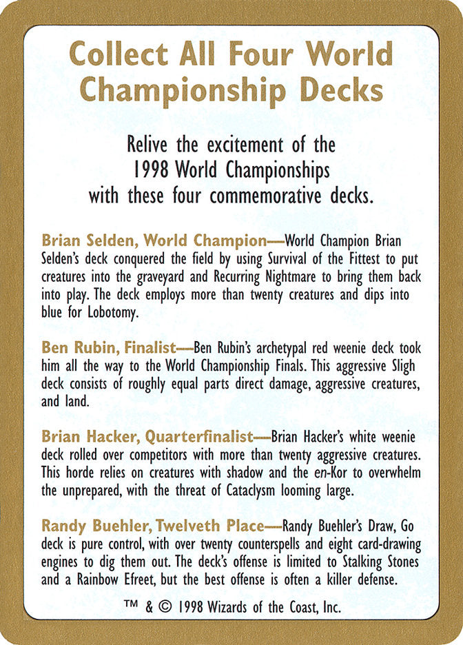 1998 World Championships Ad [World Championship Decks 1998] - The Mythic Store | 24h Order Processing