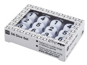 12-Set D6 White Dice with Black Large Numerals - The Mythic Store | 24h Order Processing